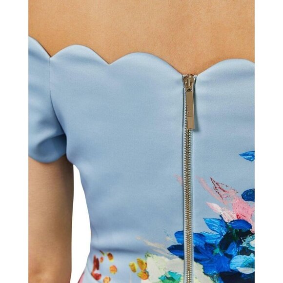 💕TED BAKER💕 Hailly Bardot Dress ~ Raspberry Ripple Print TB Size 4 = US 10 NWT - Picture 10 of 16